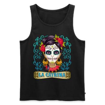 Dia-de-los-Muertos, sugar-skull, La-Catrina Mexico - Men's Premium Organic Tank Top - black - Front - Michal (187cm)