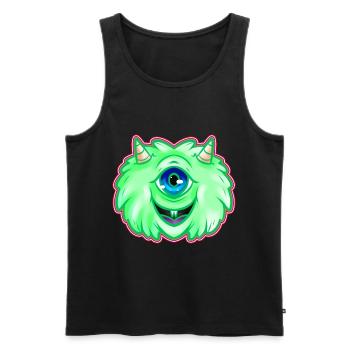 Fluffy Green One Eyed Monster With Horns Halloween - Men's Premium Organic Tank Top - black - Front - AI Model Male 178 light (178cm)
