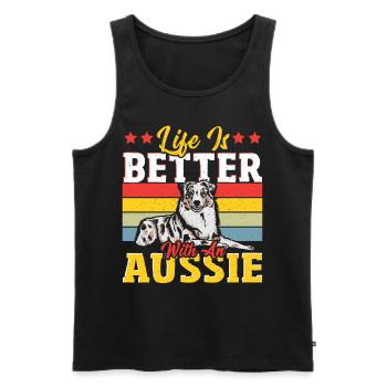 Australischer Schäferhund Berger australien Auss - Débardeur bio Premium Homme - noir - Devant - AI Model Male 178 light (178cm)