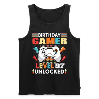 Anniversaire Gamer Niveau 97 Débloqué 97 Anniversaire - Débardeur bio Premium Homme - noir - Devant - AI Model Male 178 light (178cm)
