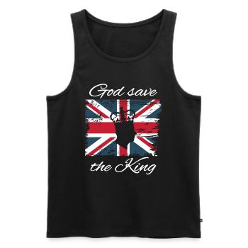 King Charles God save the King Union Jack Grunge - Débardeur bio Premium Homme - noir - Devant - Michal (187cm)