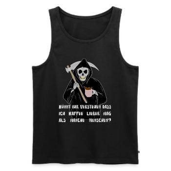 Skelett Sensenmann trinkt Kaffee Halloween - Männer Premium Bio Tank Top - Schwarz - Vorne - Michal (187cm)