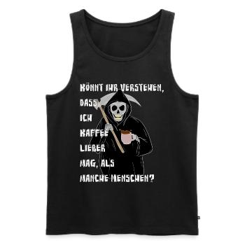 Skelett Sensenmann trinkt Kaffee Halloween - Männer Premium Bio Tank Top - Schwarz - Vorne - Michal (187cm)