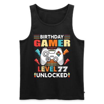 Birthday Gamer Level 77 Unlocked 77 Birthday - Men's Premium Organic Tank Top - black - Front - AI Model Male 178 light (178cm)