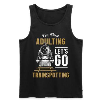 Steam Train Driver Trainspotting - Men's Premium Organic Tank Top - black - Front - AI Model Male 178 light (178cm)