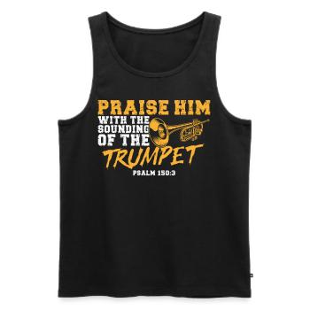 Trumpet Player Vintage Praise Him - Men's Premium Organic Tank Top - black - Front - AI Model Male 178 light (178cm)