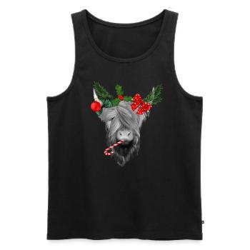 Vache écossaise des Highlands à Noël - Débardeur bio Premium Homme - noir - Devant - Michal (187cm)