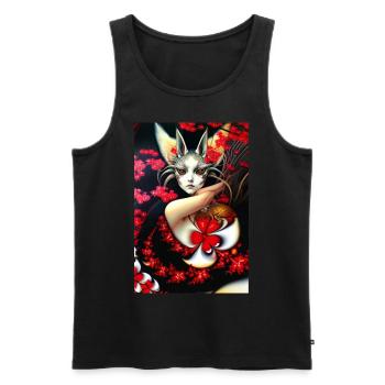 Kitsune Fuchsmaske und Kirschblüten - Männer Premium Bio Tank Top - Schwarz - Vorne - AI Model Male 178 light (178cm)