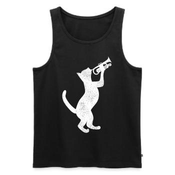 Trumpet Player Cat Vintage - Männer Premium Bio Tank Top - Schwarz - Vorne - Michal (187cm)