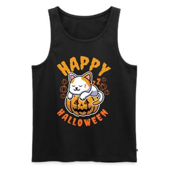 Happy Halloween Katze Kürbis Boo - Männer Premium Bio Tank Top - Schwarz - Vorne - AI Model Male 178 light (178cm)