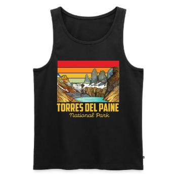 Parc national du Chili Torres del Paine bleu - Débardeur bio Premium Homme - noir - Devant - Michal (187cm)