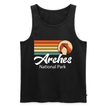 Parc national des Arches dans l’Utah Souvenir Camping Canyo - Débardeur bio Premium Homme - noir - Devant - Michal (187cm)