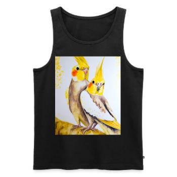 Cockatiel Couple Gustav Klimt Style - Men's Premium Organic Tank Top - black - Front - AI Model Male 178 light (178cm)