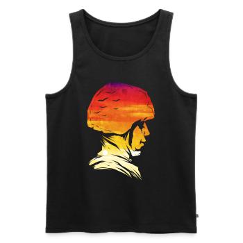 Soldier Head Helmet Sundown 4th Of July Veterans Day - Men's Premium Organic Tank Top - black - Front - AI Model Male 178 light (178cm)