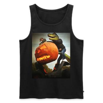 Halloween Dino Lizard with Pumpkin - Men's Premium Organic Tank Top - black - Front - Michal (187cm)
