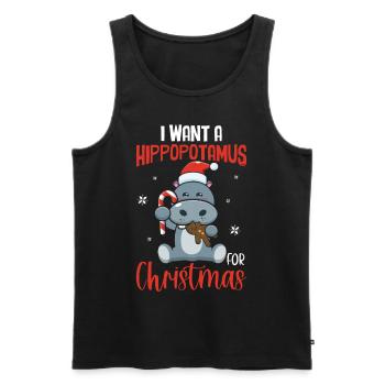 Citation de Noël - Je veux des hippopotames pour Noël Salut - Débardeur bio Premium Homme - noir - Devant - Michal (187cm)