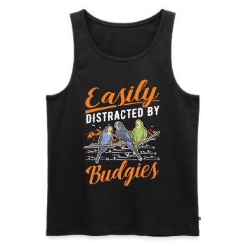 Easily distracted by Budgies Budgie - Men's Premium Organic Tank Top - black - Front - AI Model Male 178 light (178cm)