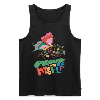 Citation de motivation de Butterfly Myself avec Butterfli - Débardeur bio Premium Homme - noir - Devant - AI Model Male 178 light (178cm)