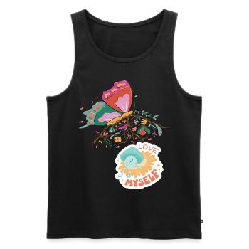 Love Motivational Saying with Butterfly and Cute B - Men's Premium Organic Tank Top - black - Front - Michal (187cm)