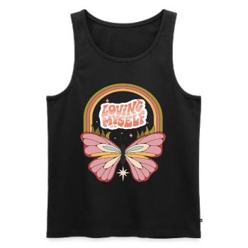 Butterfly Myself Motivation Dicton avec Cute But - Débardeur bio Premium Homme - noir - Devant - AI Model Male 178 light (178cm)