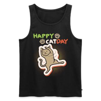 Katze, tanzende Katze, Happy Cat-Day, Katzentag - Männer Premium Bio Tank Top - Schwarz - Vorne - Michal (187cm)