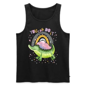 Drôle de citation de motivation de crocodile avec arc-en-ciel - Débardeur bio Premium Homme - noir - Devant - Michal (187cm)