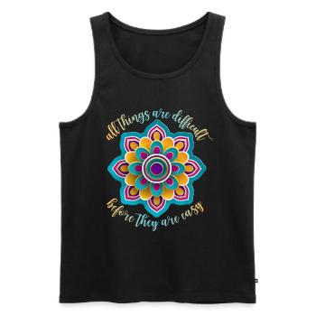 Mandala motivation, dicton motivationnel, dire - Débardeur bio Premium Homme - noir - Devant - Michal (187cm)