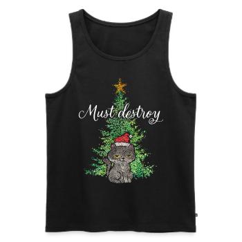 Arbre de Noël Chats Arbre de Noël Chapeau de Père Noël - Débardeur bio Premium Homme - noir - Devant - Michal (187cm)