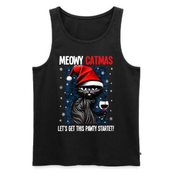 Christmas Black Cat with Wine Glass Wine - Men's Premium Organic Tank Top - black - Front - AI Model Male 178 light (178cm)