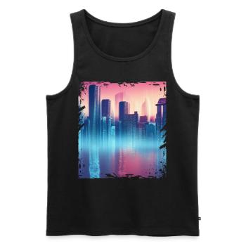 Futuristische Vaporwave City Skyline Cityscape Sci - Männer Premium Bio Tank Top - Schwarz - Vorne - AI Model Male 178 light (178cm)