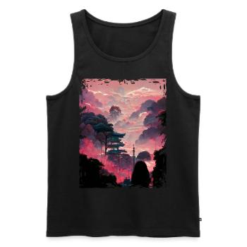 Japanische Landschaft Vaporwave Mountain Nature - Männer Premium Bio Tank Top - Schwarz - Vorne - Michal (187cm)