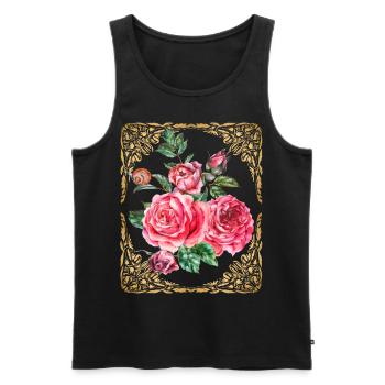 Rose Watercolor Vintage Roses Botanically Gold Frame - Men's Premium Organic Tank Top - black - Front - AI Model Male 178 light (178cm)