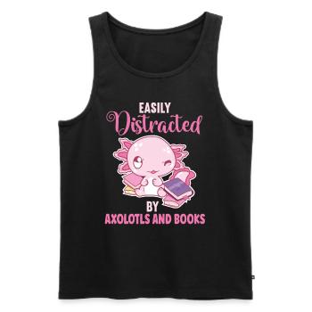 Facilement distrait par les axolotls et les livres de livres - Débardeur bio Premium Homme - noir - Devant - Michal (187cm)