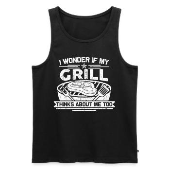 Je me demande si mon gril pense à moi aussi Grill BBQ - Débardeur bio Premium Homme - noir - Devant - Michal (187cm)