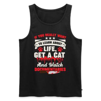 Feline Documentaries Thriller Cat Owners - Men's Premium Organic Tank Top - black - Front - AI Model Male 178 light (178cm)