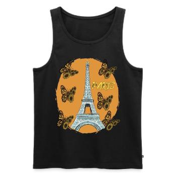 Tour Eiffel Papillon France Paris Rétro Li - Débardeur bio Premium Homme - noir - Devant - Michal (187cm)