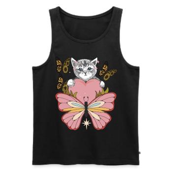 Chat avec Cœur-Tournesol-Amour-Chat-Papillon - Débardeur bio Premium Homme - noir - Devant - AI Model Male 178 light (178cm)