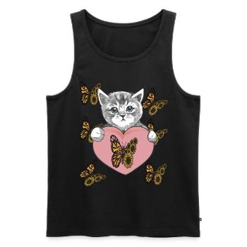 Tournesol Chat Papillon Chaton Bébé L - Débardeur bio Premium Homme - noir - Devant - AI Model Male 178 light (178cm)