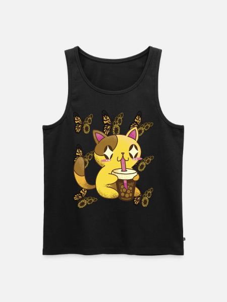Nette Katze mit Sonnenblumen-Schmetterlings-Tee-Ka - Männer Premium Bio Tank Top - Schwarz
