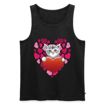 Cute kitten baby with a heart for Cat Tomcat Kat - Men's Premium Organic Tank Top - black - Front - AI Model Male 178 light (178cm)