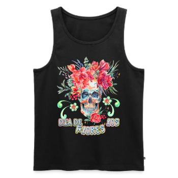Skull Skull Dia-De-Los-Flores funny saying - Men's Premium Organic Tank Top - black - Front - AI Model Male 178 light (178cm)