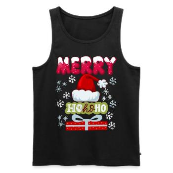 Père Noël, casquette, HoHoHo et cadeaux - Débardeur bio Premium Homme - noir - Devant - Michal (187cm)