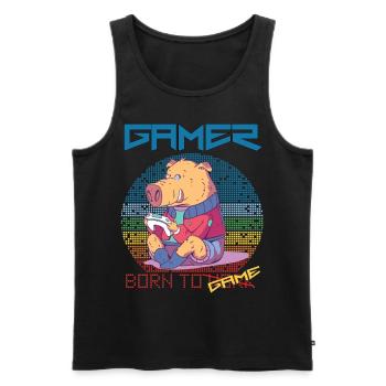 Funny Gamer Video Games Born To Gaming Retro Game - Men's Premium Organic Tank Top - black - Front - AI Model Male 178 light (178cm)