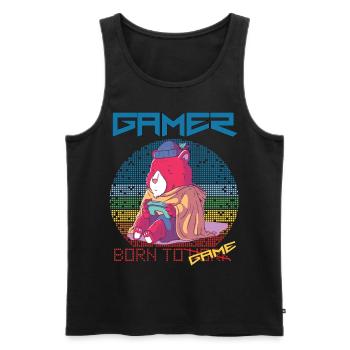 Gamer Funny Video Games Born To Gaming Retro Game - Men's Premium Organic Tank Top - black - Front - AI Model Male 178 light (178cm)