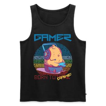 Gamer Funny Chick Video Games Born To Gaming Retro - Men's Premium Organic Tank Top - black - Front - AI Model Male 178 light (178cm)