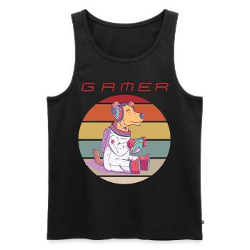 Funny Dog Astronaut Video Games Retro Console Game - Men's Premium Organic Tank Top - black - Front - AI Model Male 178 light (178cm)