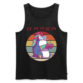 Funny Video Games Retro Console Games Penguin Game - Men's Premium Organic Tank Top - black - Front - AI Model Male 178 light (178cm)