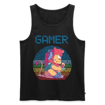Gamer Retro Video Games Vintage Gaming Funny Lion - Männer Premium Bio Tank Top - Schwarz - Vorne - Michal (187cm)
