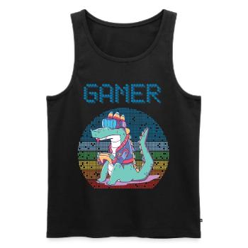 Gamer Jeux vidéo rétro Jeux vintage Funny Croco - Débardeur bio Premium Homme - noir - Devant - AI Model Male 178 light (178cm)