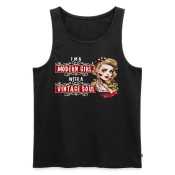 Ein modernes Mädchen mit einem Vintage Soul Pin up - Männer Premium Bio Tank Top - Schwarz - Vorne - Michal (187cm)